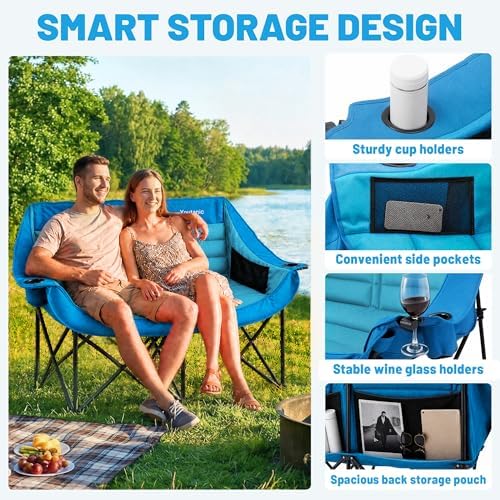 Youtanic Oversized Double Camping Chair, Folding Loveseat Camping Couch