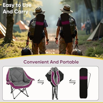 Northroad 2 Pack Oversized Camping Chair,Outdoor Padded Folding Lawn Chair w/Cup Holder,Carry Bag for Beach, Hiking, and Picnics,Heavy-Duty 300-lbs Capacity, Grey&Purple