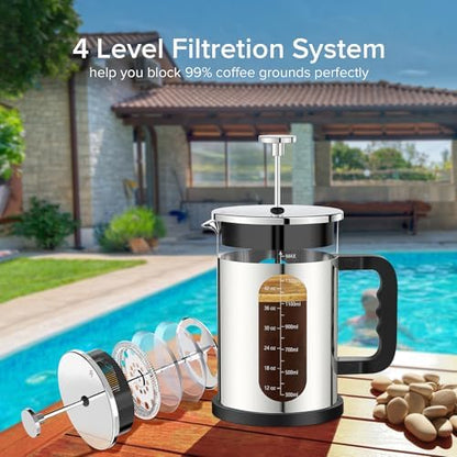 QUQIYSO French Press Coffee Maker 51oz, Stainless Steel Large French Press