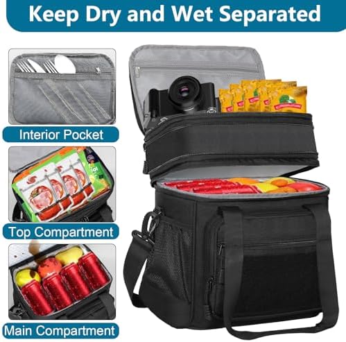 GLENKEY Tactical Lunch Box Cooler Bag - Expandable Insulated Lunch Bag for Men Daily - Large Lunchbox for Adults Work Shifts Outdoor Trips Black 16L (Pack of 2)