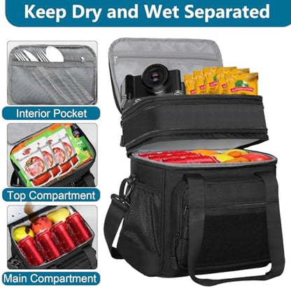 GLENKEY Tactical Lunch Box Cooler Bag - Expandable Insulated Lunch Bag for Men Daily - Large Lunchbox for Adults Work Shifts Outdoor Trips Black 16L (Pack of 2)