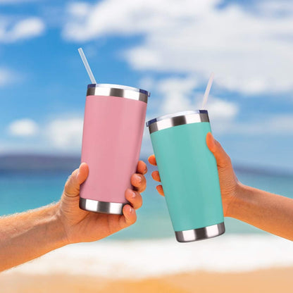 20oz Tumbler Bulk Stainless Steel Vacuum Insulated Tumblers with Lid Double Wall Travel Mug Durable Powder Coated Coffee Cup, Suitable for Ice Drinks and Hot Beverage (Pink 1pack)
