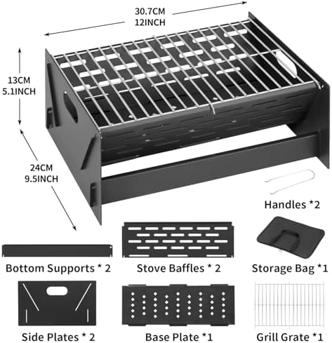 12" Foldable Portable Camping Charcoal Grill