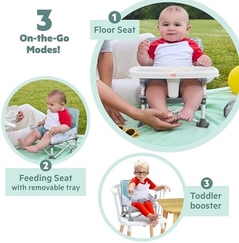Bright Starts Disney Winnie The Pooh Pop 'N Sit Portable Booster, Indoor/Outdoor Use, Floor Seat with Feeding Tray, 6 Mos - 3 Yrs