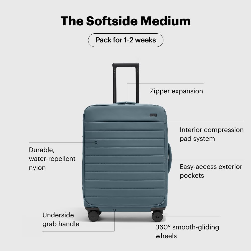 Away Softside Medium Checked Suitcase, 26 Inch Lightweight, Expandable Luggage For Men & Women, Durable Nylon Exterior, TSA Approved Lock, Ideal For Trips 1-2 Weeks, Coast Blue