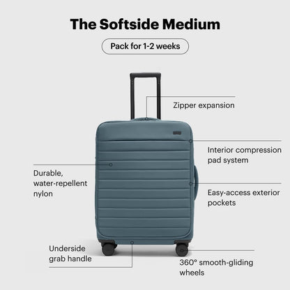 Away Softside Medium Checked Suitcase, 26 Inch Lightweight, Expandable Luggage For Men & Women, Durable Nylon Exterior, TSA Approved Lock, Ideal For Trips 1-2 Weeks, Coast Blue