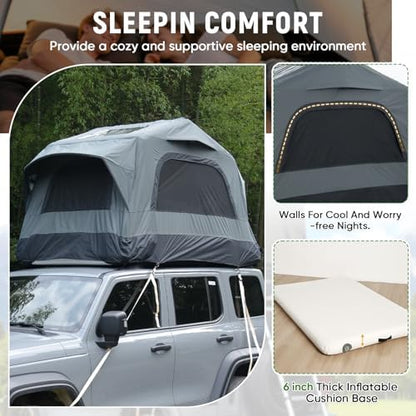 Inflatable Rooftop Tent for Car Truck, 2-3 Person Camping Roof Top Tent with Inflatable Mattress & Ladder for Outdoor Adventure, Easy Set-up