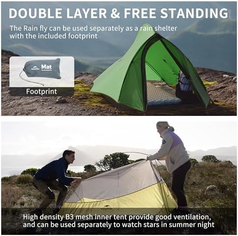 Naturehike Cloud-Up 2 Person Tent Lightweight Backpacking Tent with Footprint - Free Standing Ultralight Camping Hiking Backpack Tents Two Person Tent