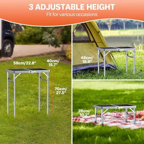 FUNYKICH 2ft Folding Camping Table 22.8''x15.7''x27.5'',3 Height Adjustable
