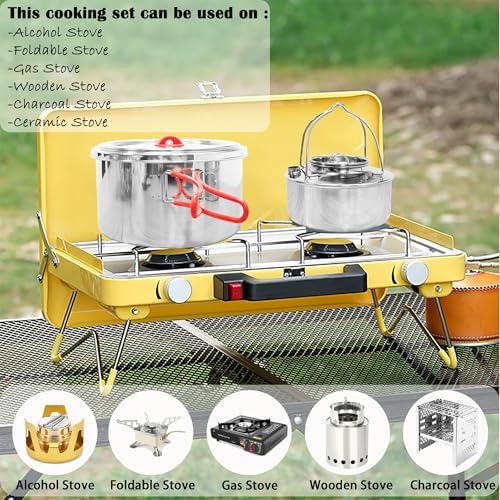 Foldable 18/8 Stainless Steel Camping Cookware 11pcs for 4-8 People