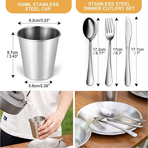 Odoland Stainless Steel Camping Mess Kit for Outdoor Family & Person