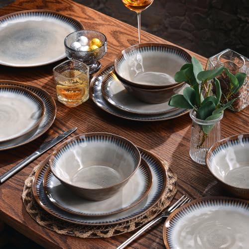 12 Piece Melamine Dinnerware Set, Unbreakable Plate and Bowls Set for 4