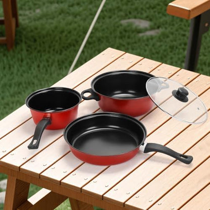 Non-Stick Cookware Set 4Pcs Pots and Pans Set for Outdoor Picnic Travel