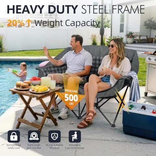 Double Camping Chair Loveseat -2 Person Oversized Padded Outdoor Camp Couch