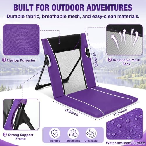 2pack Foldable Floor Chair with Back Support Folding Beach Chair, Purple