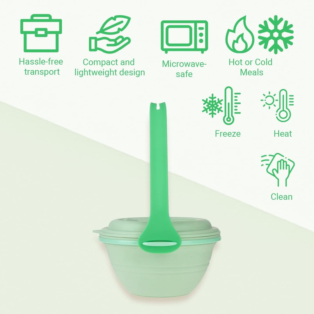 kūpaa Bowl & Carrier Duet – Microwave Safe Silicone Lunch Box For Adults– Collapsible, Leakproof, Food-Grade, Reusable To-Go Container (Jade)