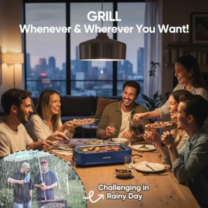 Indoor Grill CUSIMAX Electric Smokeless Grill Portable Korean BBQ, Blue