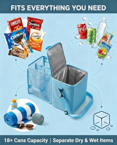 Insulated Cooler Organizer Insert Compatible with XL Bogg Bag,2-in-1 Dry-Wet Separate Tote Insert Leakproof Cooler&Mesh Storage Bag,Bogg Bag Accessories for Beach,Camping