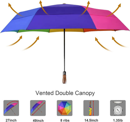 Lejorain Large Folding Golf Umbrella - Compact Mens Umbrellas Travel Rain and Windproof 54inch Collapsible Automatic Open Close Umbrella 210T Teflon Vented Double Canopy