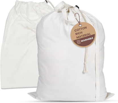 LFH Home Cotton Canvas Extra Large Laundry Bag with Handle, Stylish Drawstring Heavy Duty Laundry Bags For Travel, Home, Hotel, College Dorm and Camp Storage Bag 24x36 Inch, White, Thanks Giving
