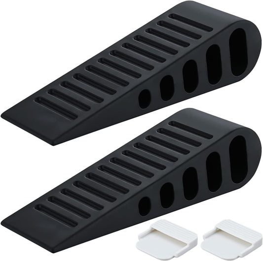 JQK Rubber Door Stopper Wedge, Black 6 Pack Soft TPR Premium Door Stops for Bottom of Heavy Duty Door on Tile, Concrete, Carpet, Wooden Floor, DSB61-BK-P6
