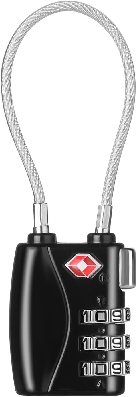 ZHEGE Luggage Lock TSA Approved 3 Digit Travel Cable Padlock with Alloy Body for Suitcase, Baggage, Backpack, Pistol Case (Black)