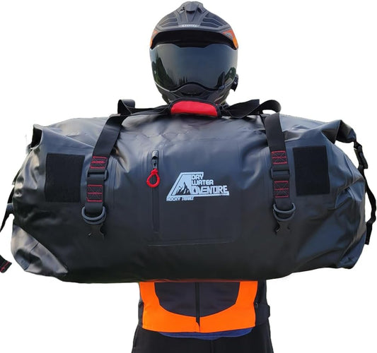 Motorcycle Waterproof Duffel Bag With Tie Down Straps, Marine Grade (120 Liter/31.7 Gallon, Rocky Series, Black)