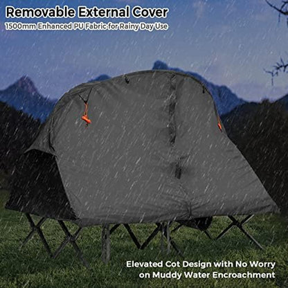 Tangkula 2-Person Tent Cot, 4-in-1 Folding Tent with Waterproof Rainfly, Self-Inflating Mattress & Roller Carrying Bag, Portable Off Ground Elevated Tent with Shoe Storage Pocket & Lamp Hook