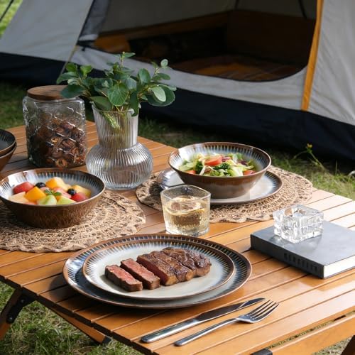12 Piece Melamine Dinnerware Set, Unbreakable Plate and Bowls Set for 4