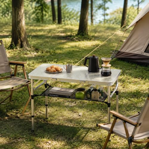 Folding Camping Table,35"L x16"W Aluminum Camp Table with Adjustable Height