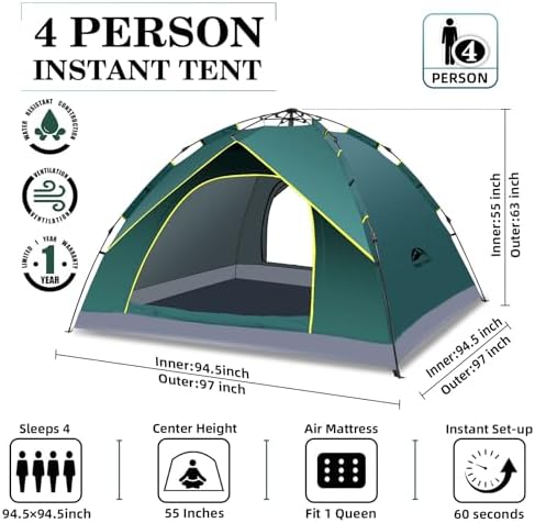 Happy Travel 2/4 Person Camping Tent, Instant Easy Pop Up Tents for Camping