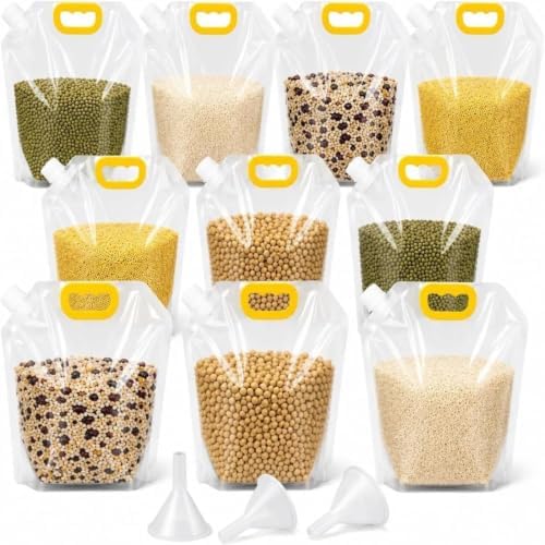Airtight Grain Storage Bags with Handle, 5 Pack Large Capacity Cereal Containers Storage, Moisture-Proof Stand-Up Dry Food Pouches, Reusable Rice Sealed Container for Kitchen & Pantry (10PCS, 5)