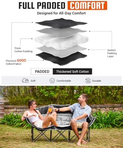 KingCamp 3 Person Camping Chair, Oversized 1100lbs Heavy Duty Loveseat