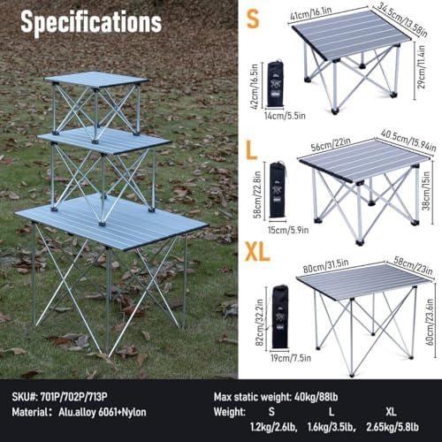iClimb Ultralight Compact Camping Folding Table (Reinforced Silver - XL)