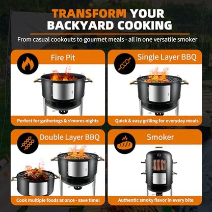 Vertical Charcoal Smoker Grills: Premium 20.5 Inch BBQ Meat Smokers