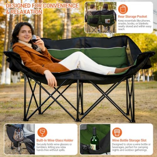 700LBS 2-Person Heavy Duty Double Camping Chair Loveseat Green