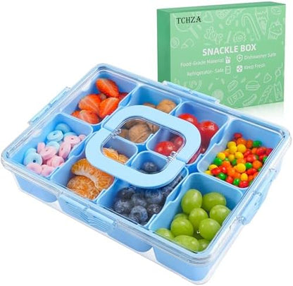 Snackle Box Container Dishwasher Safe Divided Serving Tray with Lid Handle