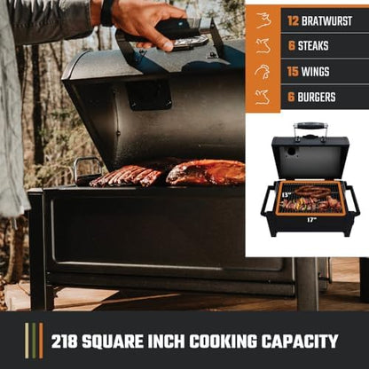 Oklahoma Joe's Rambler Portable Tabletop Charcoal Grill, 218 Sq. In. Cooking Space, Heavy-Duty Steel Construction, Cast Iron Grates, Built-In Temperature Gauge