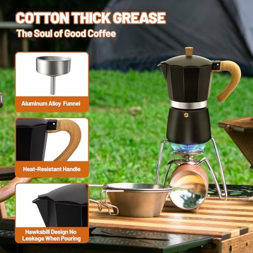 6 Cup Aluminum Espresso Stovetop Moka Pot Express Coffee Maker Percolator Italian Classic Mocha Coffee Machine for Italian and Cuban Cafe Brewing for Home & Camping 300ml 10oz