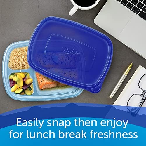 Ziploc Food Storage Meal Prep Containers Reusable for Kitchen Organization, Smart Snap Technology, Dishwasher Safe, Divided Rectangle, 8 Count
