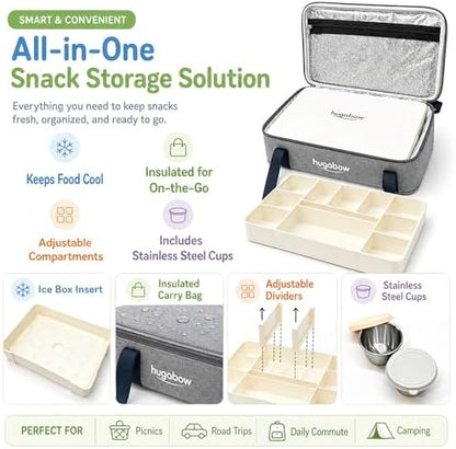 Snackle Box Container with Ice Pack & Insulated Bag, Chilled Serving Tray