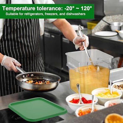 FoldTier 2 Pieces Square Food Storage Containers Polycarbonate Clear Food Container with Lid Commercial Food Storage with Graduations for Commercial Kitchen Dough Marinating Meat(Green, 8 Qt)