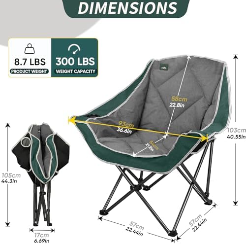 Northroad 2 Pack Oversized Camping Chair,Outdoor Padded Folding Lawn Chair w/Cup Holder,Carry Bag for Beach, Hiking, and Picnics,Heavy-Duty 300-lbs Capacity, Grey&Green