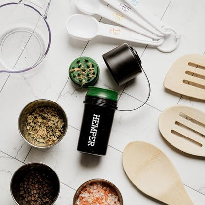 Hemper Keeper 3-in-1 Grinder & Storage Container – Compact Organizer with Removable Grinder, Dual Compartments for Raw & Ground Materials, Travel-Friendly with Clip Attachment - (Black)