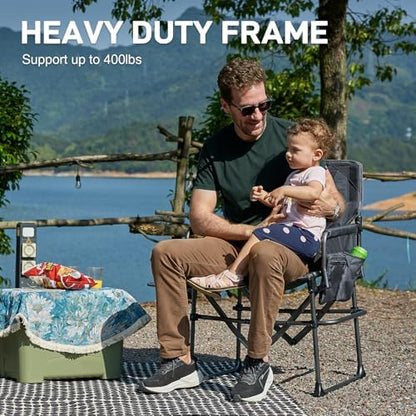 EVER ADVANCED Camping Directors' Chair with Side Table, Portable Folding Chair with Compact Size, Heavy Duty with Pocket for Camping, Lawn, Sports and Fishing, 400lbs, Gray 2 Pack
