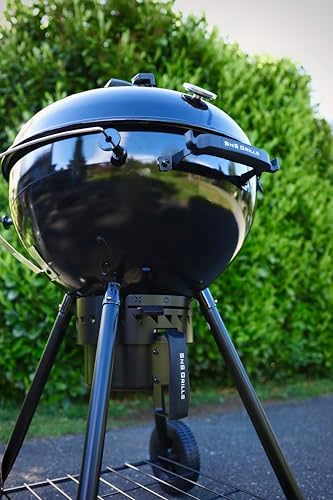"Slow 'N Sear SnS Grills Black Edition 22"" Charcoal Kettle Grill, Porcelain Enamel, with Deluxe Insert and EasySpin Grate"