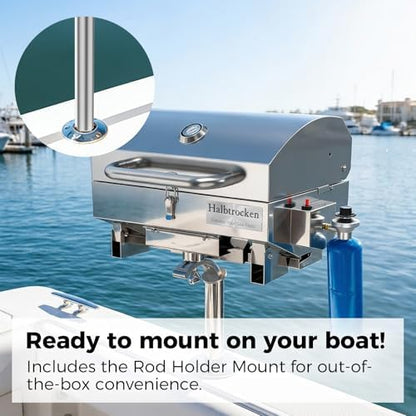 Halbtrocken Stainless Steel Marine Gas Grill with Rod Holder Mount & Cover