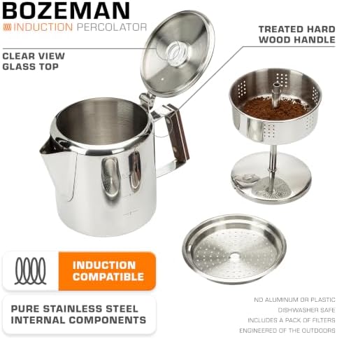 COLETTI Bozeman Induction Coffee Maker — Percolator Coffee Pot, Coffee Percolator – Brews 3 Kinds of Ways: Fire, Stovetop, & Induction (6 Cup)