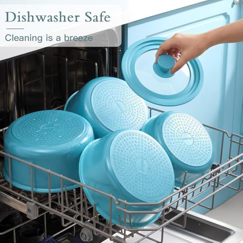 GIPP Pots and Pans Set Non Stick,Kitchen Cookware Set Detachable Handle, Non Toxic Cooking Pan Set with Frying Pans Set,RV Cookware Sets for All Stoves, Light Blue Gradient, 21PCS