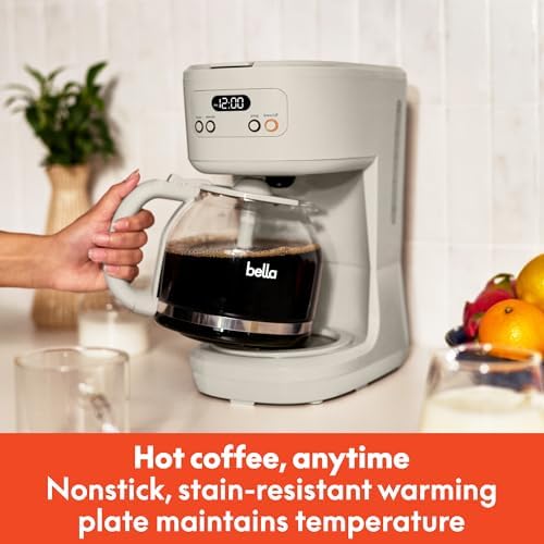 bella 12-Cup Programmable Coffee Maker with No-Drip Glass Carafe, Oatmilk